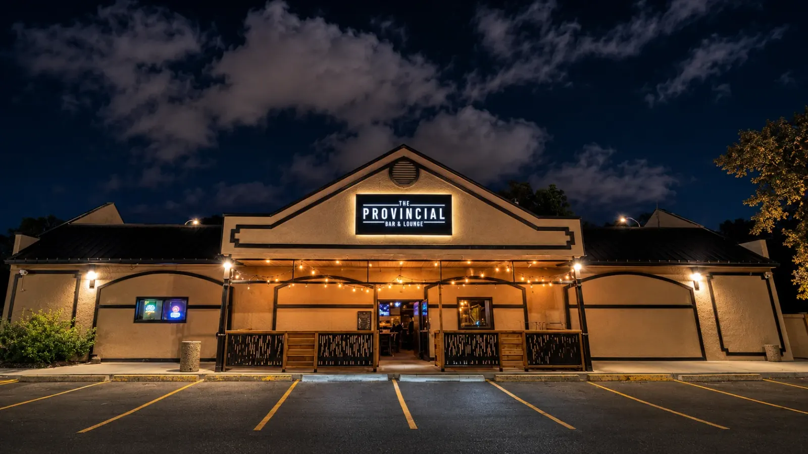 The Provincial Bar & Lounge exterior at night